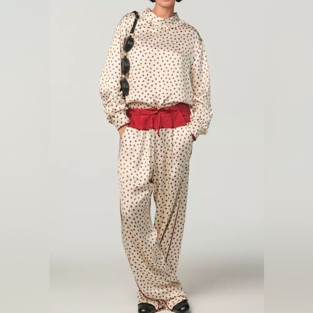 Zara x Stefano Pilati strawberry novelty pyjama trousers satiny collab new